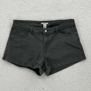 HM Jean Shorts Women Size 10 Green Cuffed Stretch Denim Cotton Hot Pants